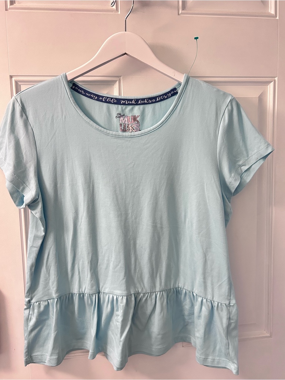 Muk Luks Light Blue Short Sleeve Peplum Tee